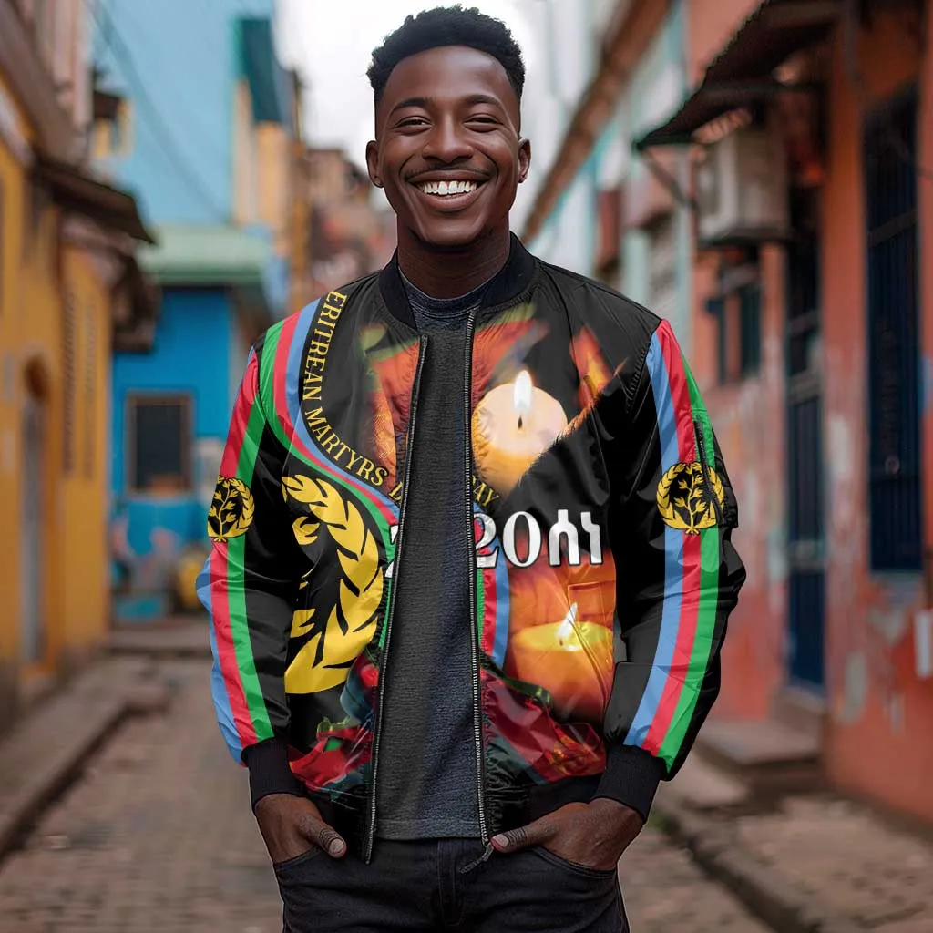 Personalized Afro-Eritrea Maelti Siwuat Sleeve Zip Bomber Jacket Candle Vigil Glory To Our Martyrs Eritrea LT9