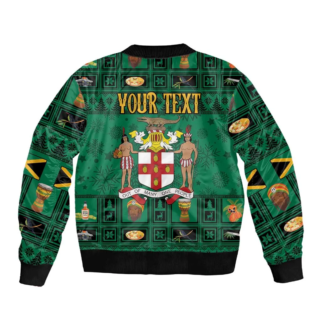 Personalized Afro-Jamaicans Merri Crissmuss Sleeve Zip Bomber Jacket Coat Of Arms - Xmas LT18
