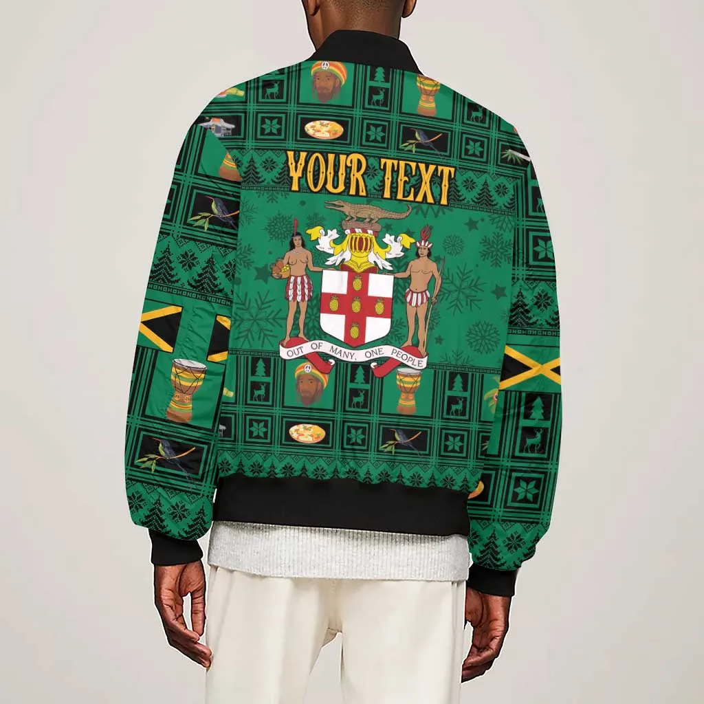 Personalized Afro-Jamaicans Merri Crissmuss Sleeve Zip Bomber Jacket Coat Of Arms - Xmas LT18