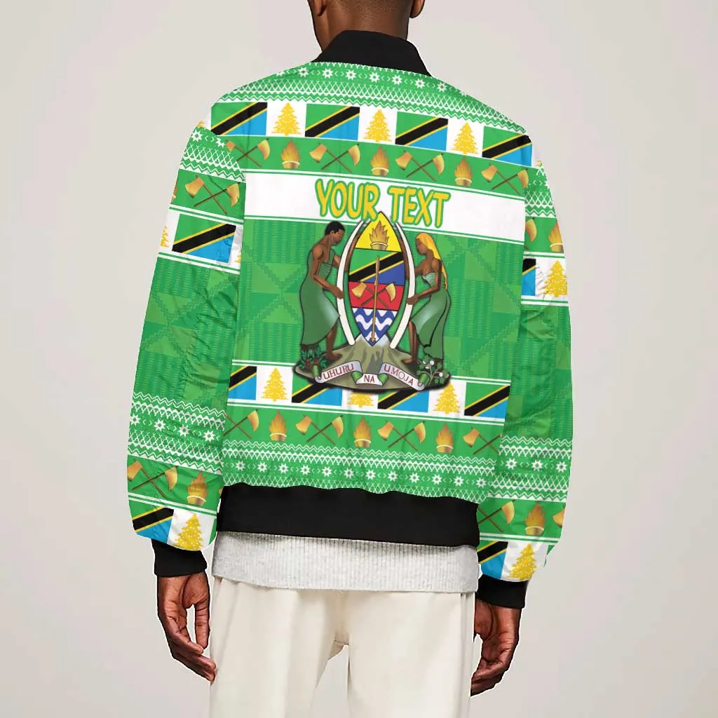 Personalized Afro Tanzania Christmas Bomber Jacket Heri ya Krismasi With Coat Of Arms LT18