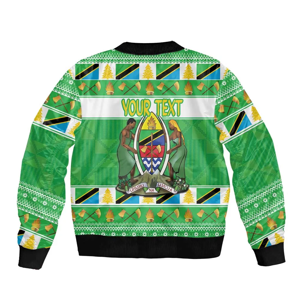 Personalized Afro Tanzania Christmas Bomber Jacket Heri ya Krismasi With Coat Of Arms LT18