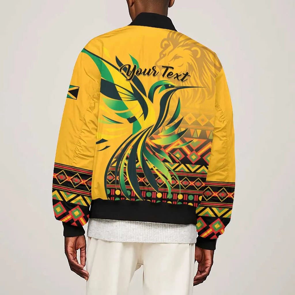 Personalized Black Jamaican Independence Day 1962 Bomber Jacket Jumieka Streamertail Reggae Pattern LT01