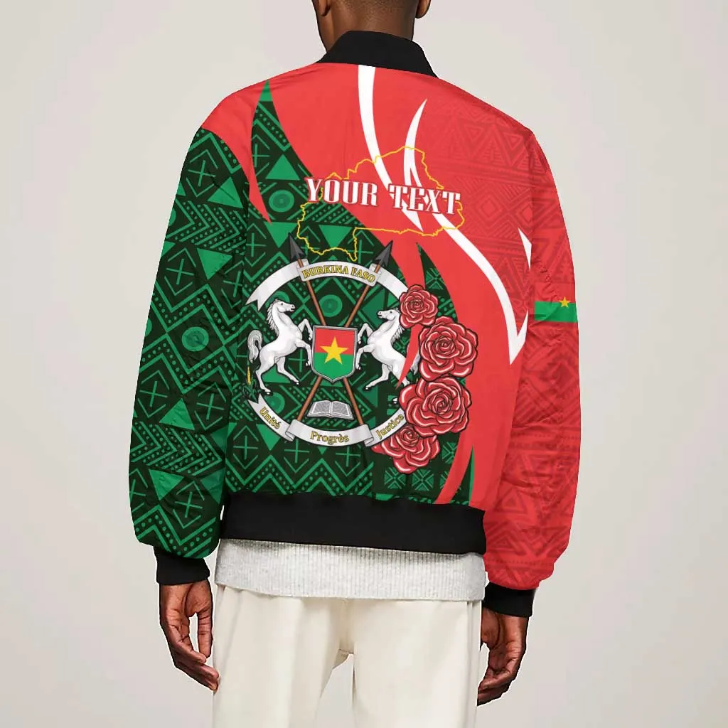 Personalized Burkina Faso Republic Day Bomber Jacket Bogolan Mudcloth - Coat Of Arms Design LT14
