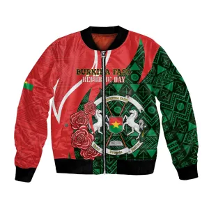 Personalized Burkina Faso Republic Day Bomber Jacket Bogolan Mudcloth - Coat Of Arms Design LT14