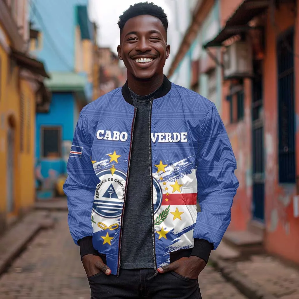 Personalized Cape Verde Sleeve Zip Bomber Jacket Coat Of Arms - African Pattern LT14