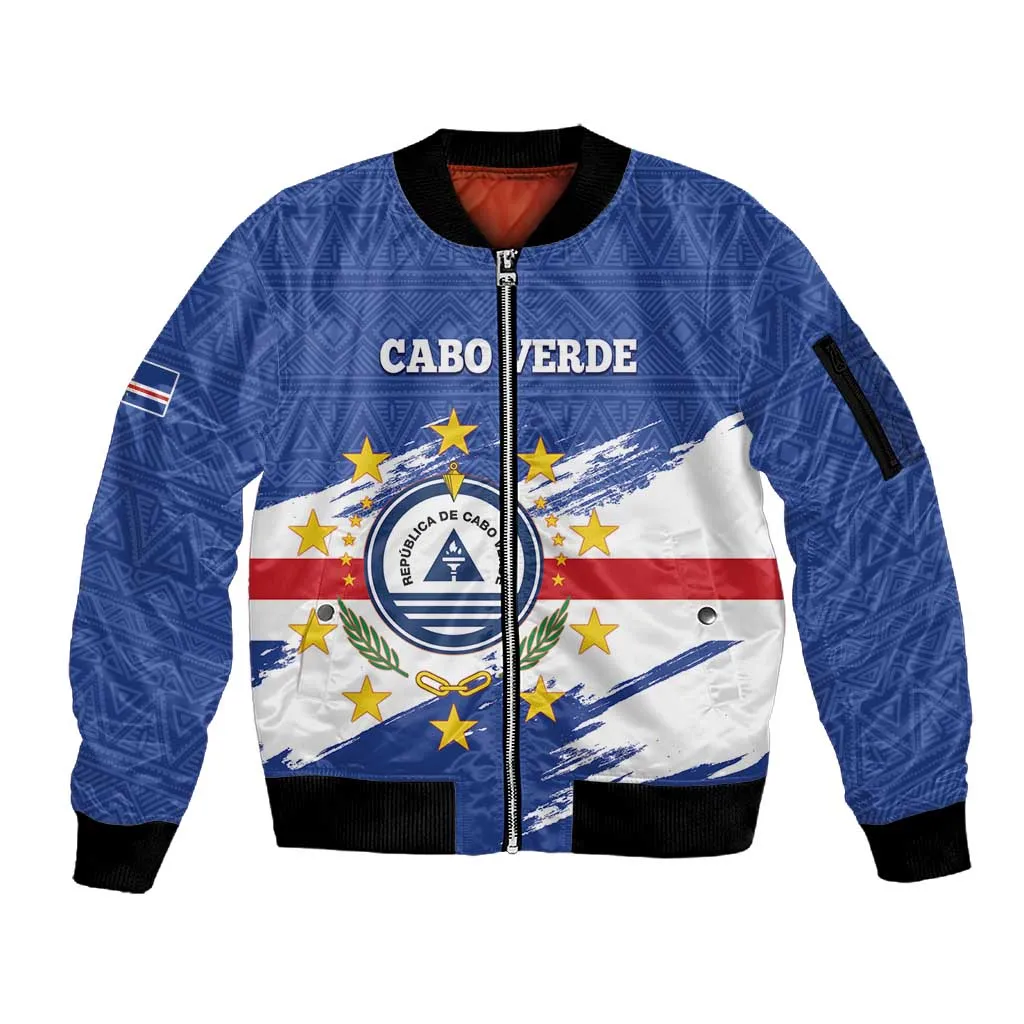 Personalized Cape Verde Sleeve Zip Bomber Jacket Coat Of Arms - African Pattern LT14