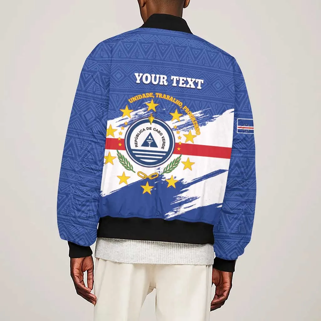 Personalized Cape Verde Sleeve Zip Bomber Jacket Coat Of Arms - African Pattern LT14