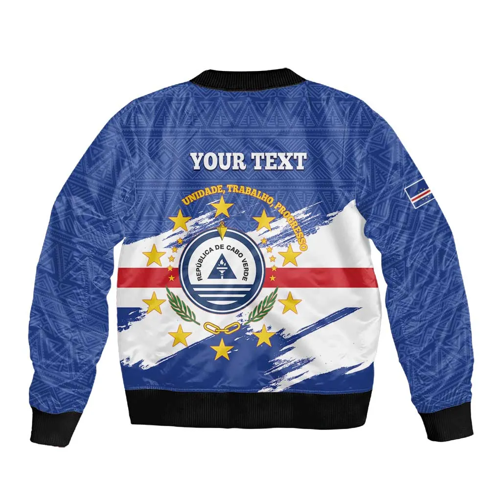 Personalized Cape Verde Sleeve Zip Bomber Jacket Coat Of Arms - African Pattern LT14