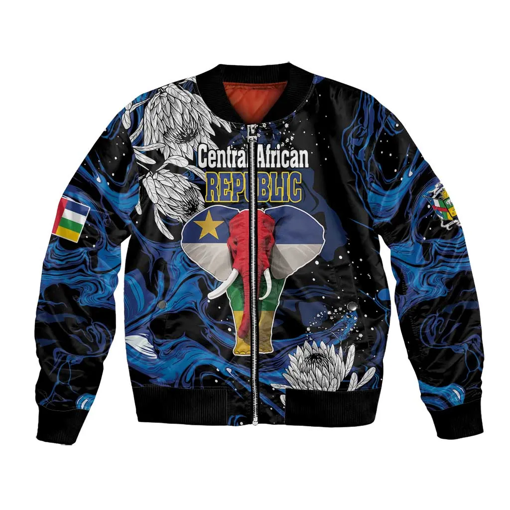 Personalized Central African Republic Bomber Jacket Elephant With King Protea LT18