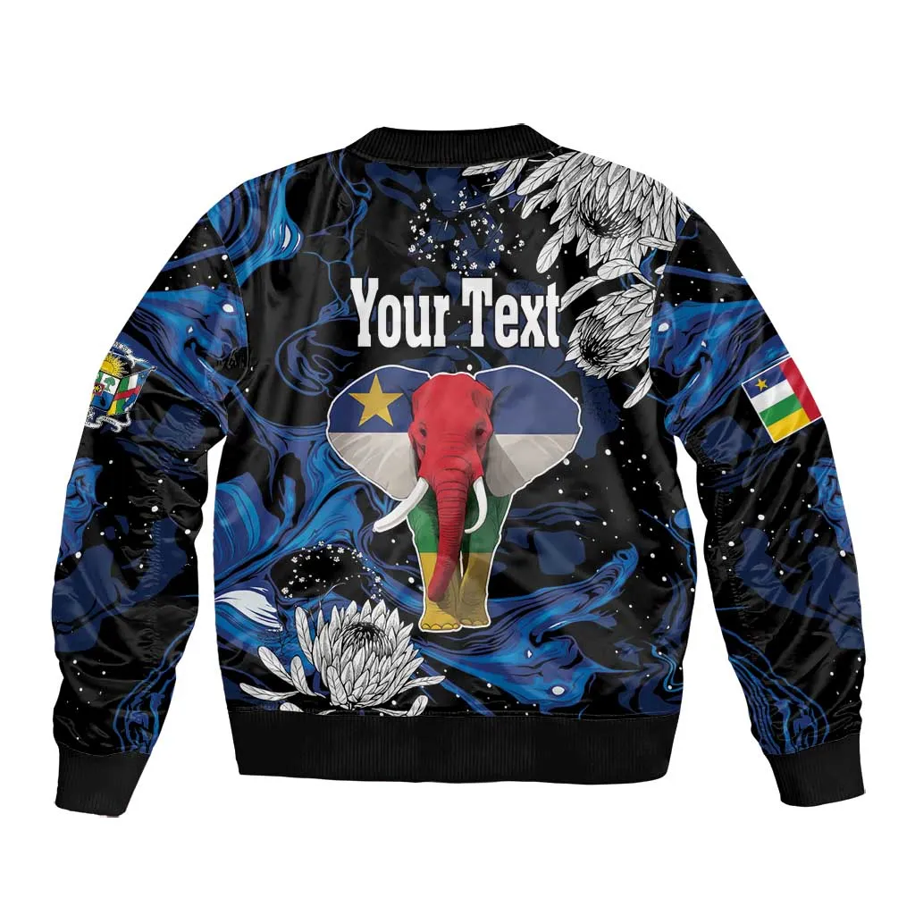 Personalized Central African Republic Bomber Jacket Elephant With King Protea LT18