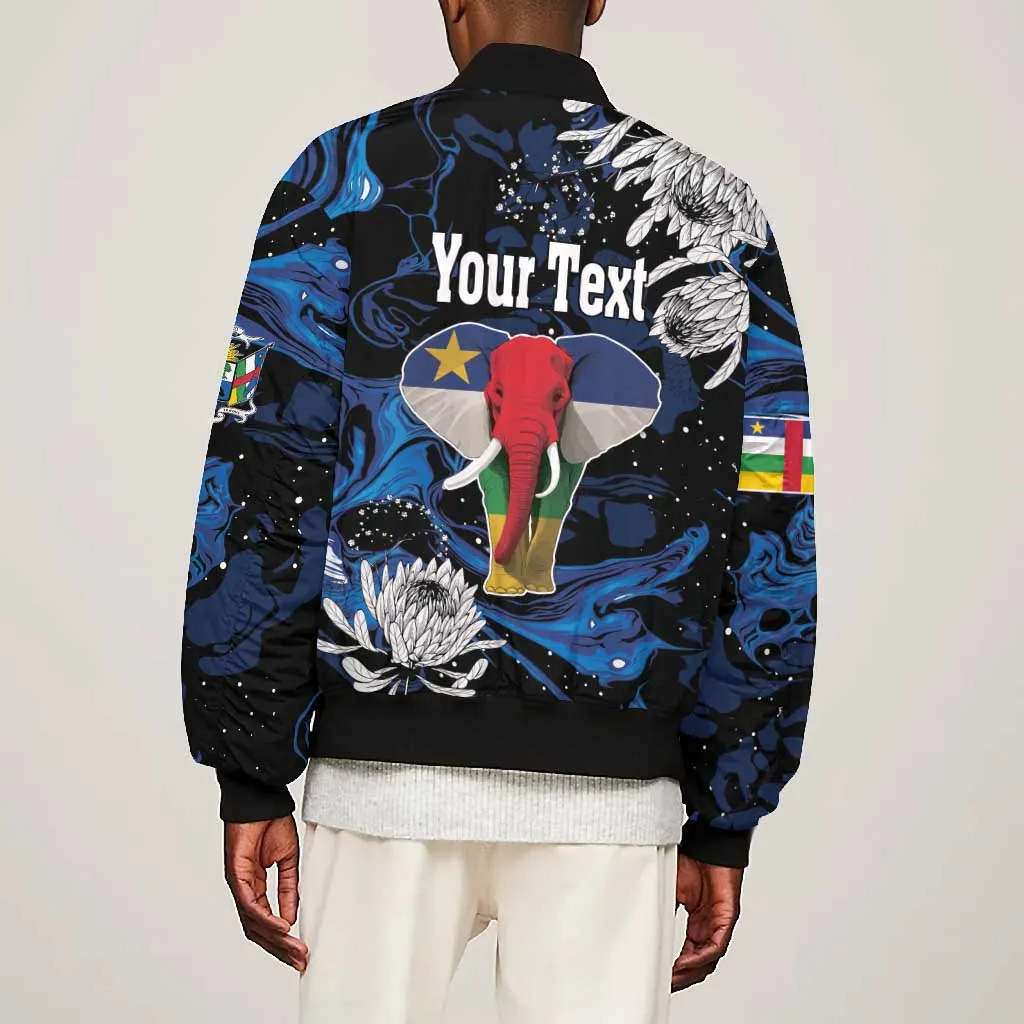 Personalized Central African Republic Bomber Jacket Elephant With King Protea LT18
