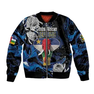 Personalized Central African Republic Bomber Jacket Elephant With King Protea LT18