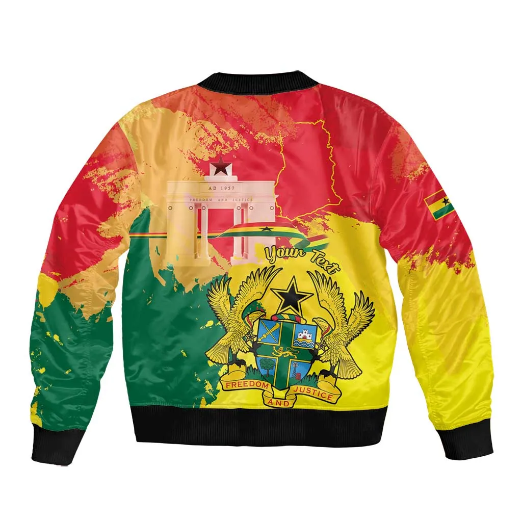 Personalized Ghana Republic Day Bomber Jacket Black Star Square - Grunge Style LT15