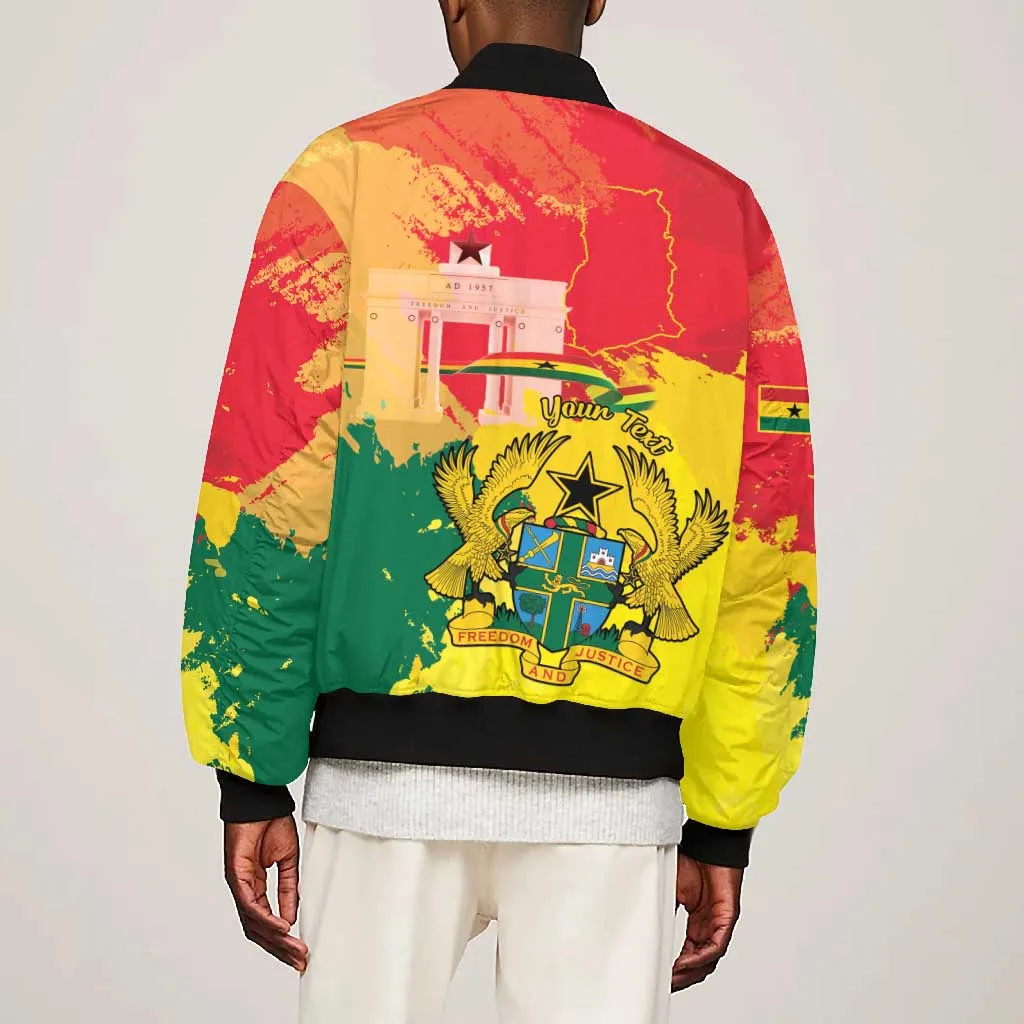 Personalized Ghana Republic Day Bomber Jacket Black Star Square - Grunge Style LT15