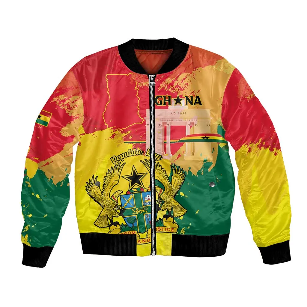 Personalized Ghana Republic Day Bomber Jacket Black Star Square - Grunge Style LT15