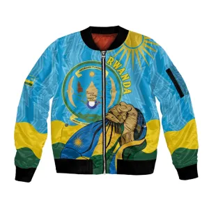 Personalized Happy Rwanda Independence Day Sleeve Zip Bomber Jacket Coat Of Arms With Map LT15