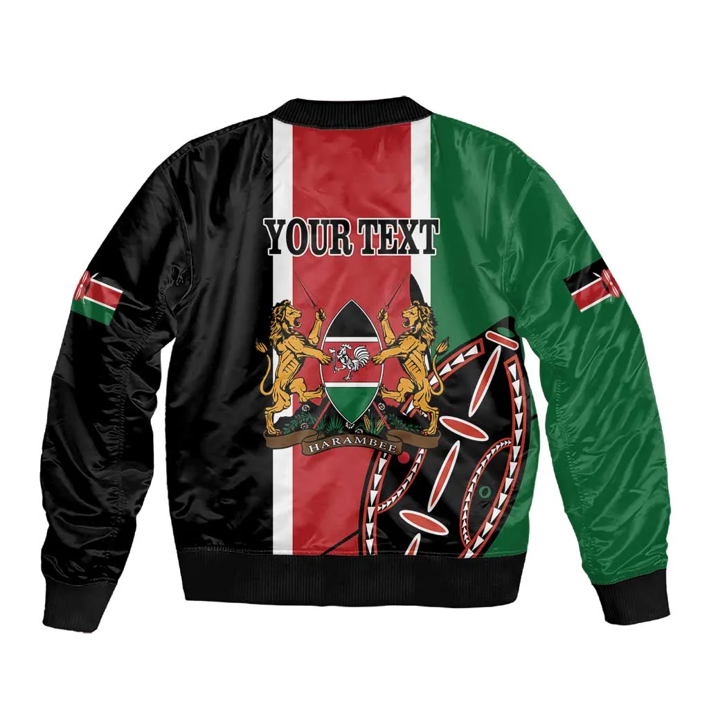 Personalized Jamhuri Day Sleeve Zip Bomber Jacket Kenya Map With African Shield LT18