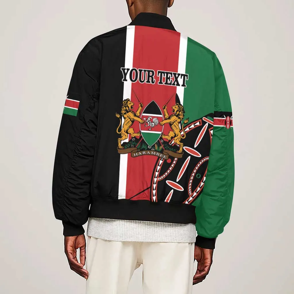 Personalized Jamhuri Day Sleeve Zip Bomber Jacket Kenya Map With African Shield LT18