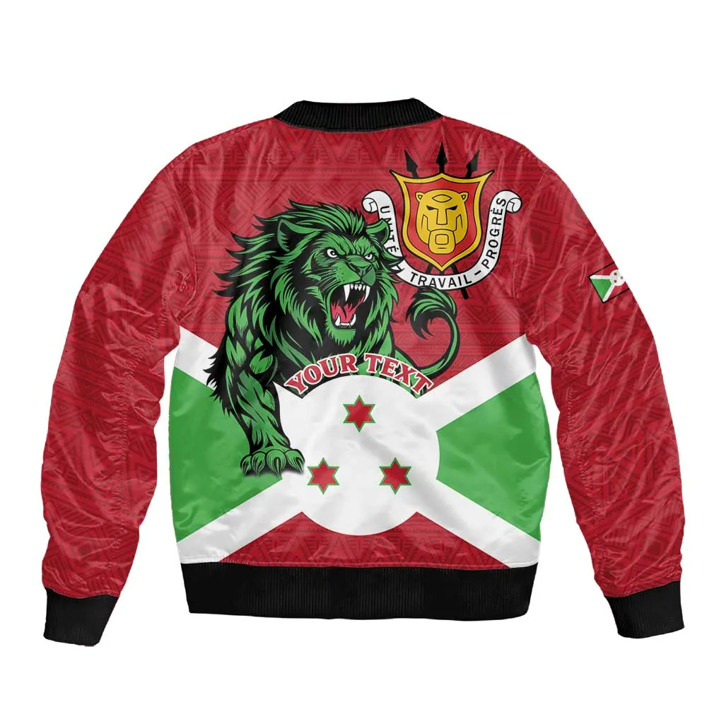 Personalized Jamhuri ya Burundi Sleeve Zip Bomber Jacket Lion With Coat Of Arms - Flag Style LT15