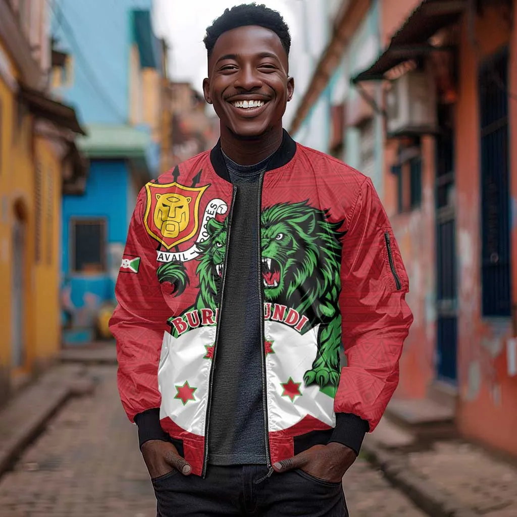 Personalized Jamhuri ya Burundi Sleeve Zip Bomber Jacket Lion With Coat Of Arms - Flag Style LT15