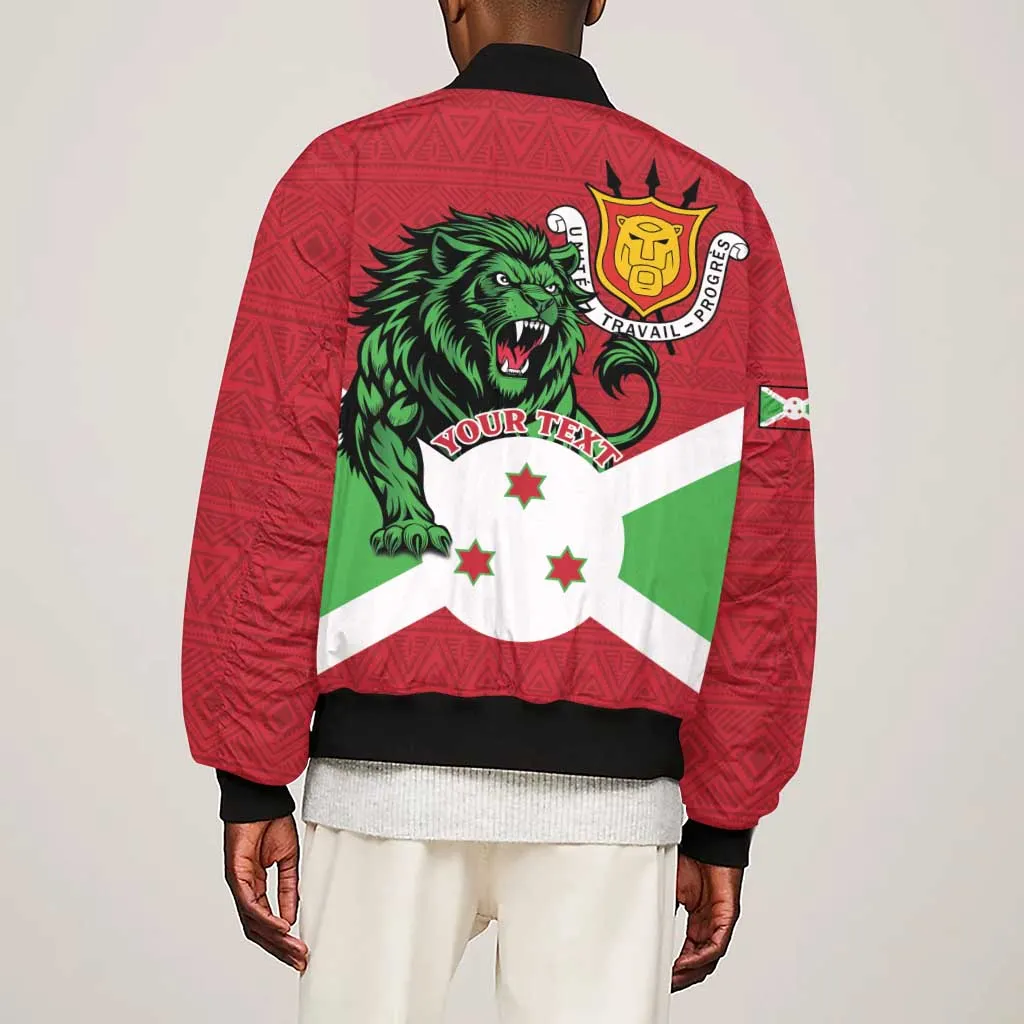 Personalized Jamhuri ya Burundi Sleeve Zip Bomber Jacket Lion With Coat Of Arms - Flag Style LT15