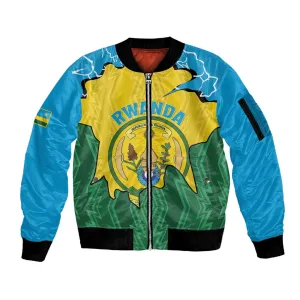 Personalized Jamhuri ya Rwanda Sleeve Zip Bomber Jacket Coat Of Arms Imigongo Pattern LT15