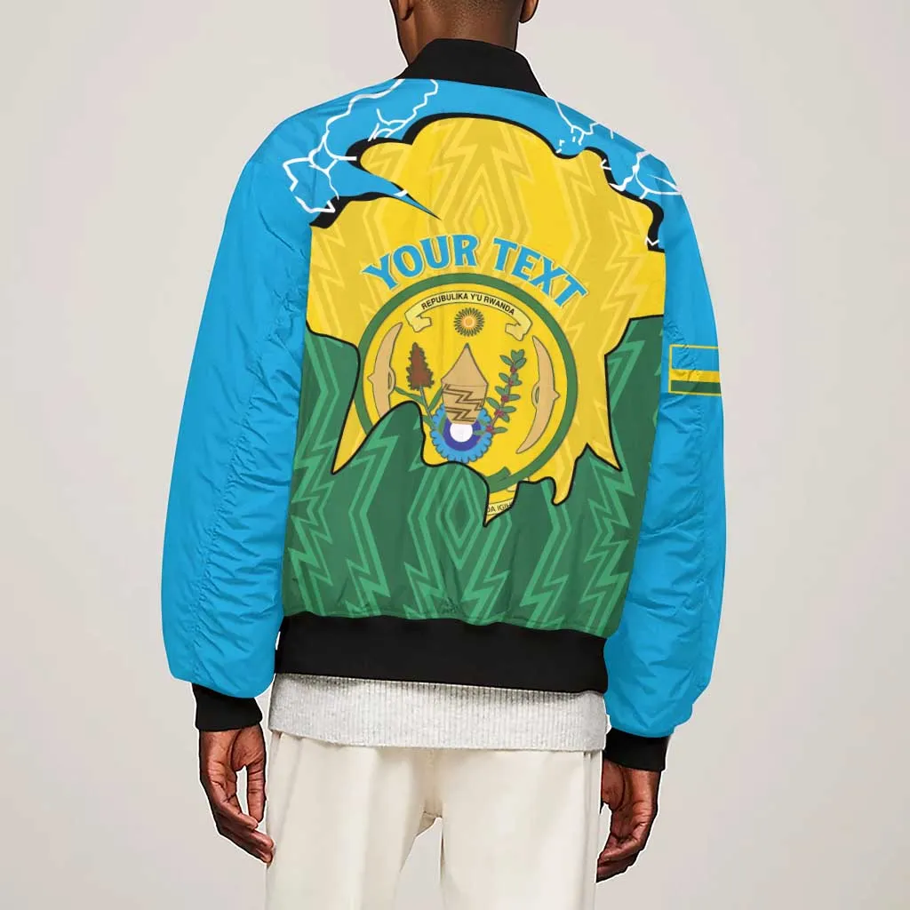 Personalized Jamhuri ya Rwanda Sleeve Zip Bomber Jacket Coat Of Arms Imigongo Pattern LT15