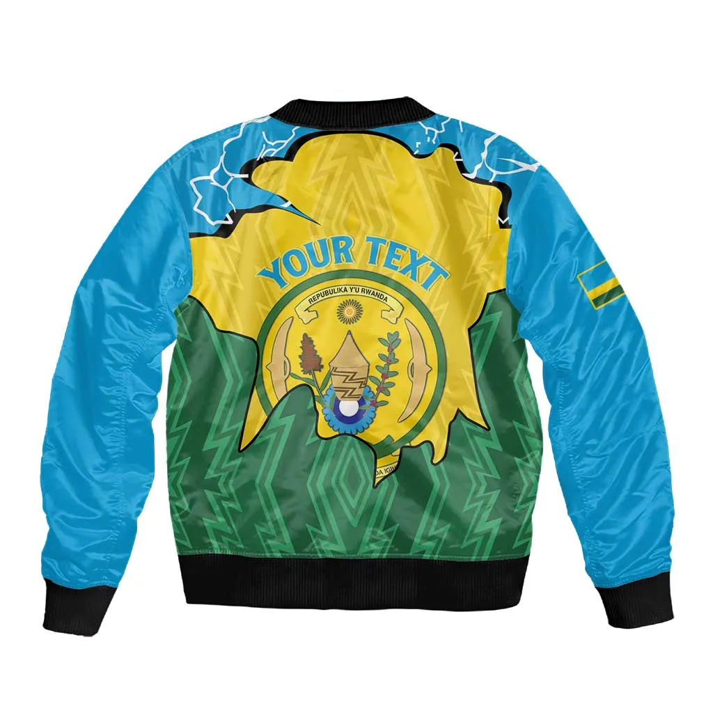 Personalized Jamhuri ya Rwanda Sleeve Zip Bomber Jacket Coat Of Arms Imigongo Pattern LT15