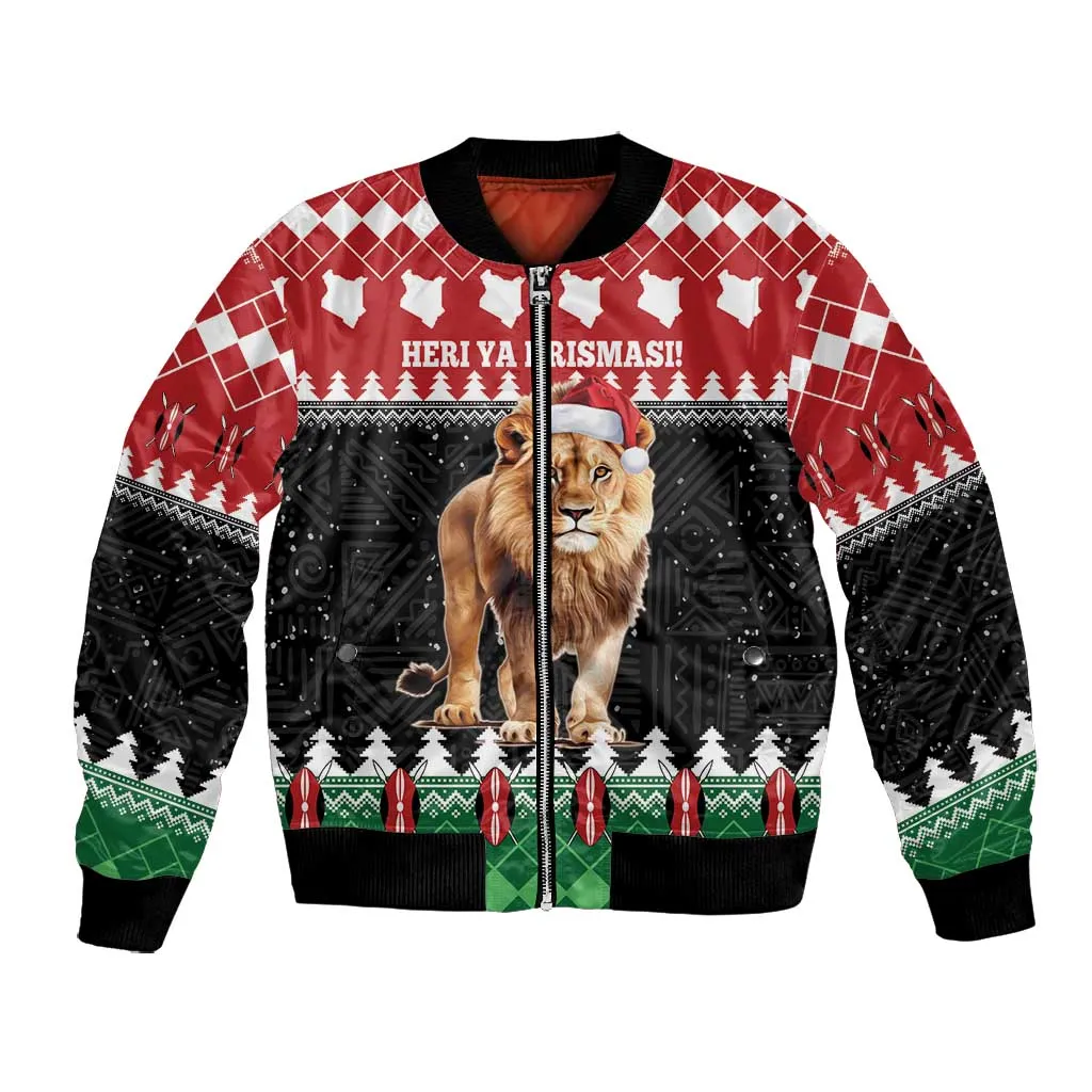 Personalized Kenya Christmas Bomber Jacket Lion Santa - Heri Ya Krismasi! LT14