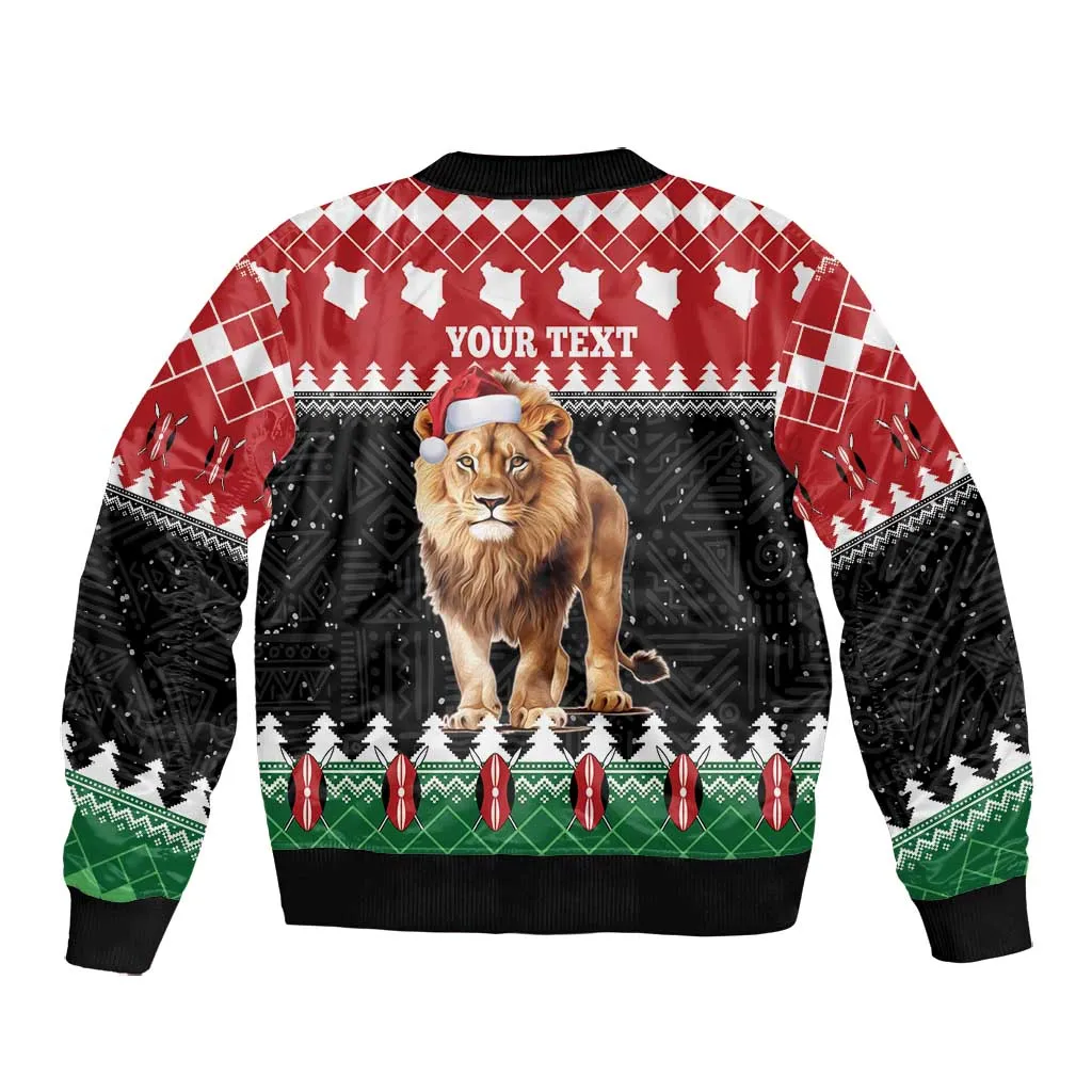 Personalized Kenya Christmas Bomber Jacket Lion Santa - Heri Ya Krismasi! LT14