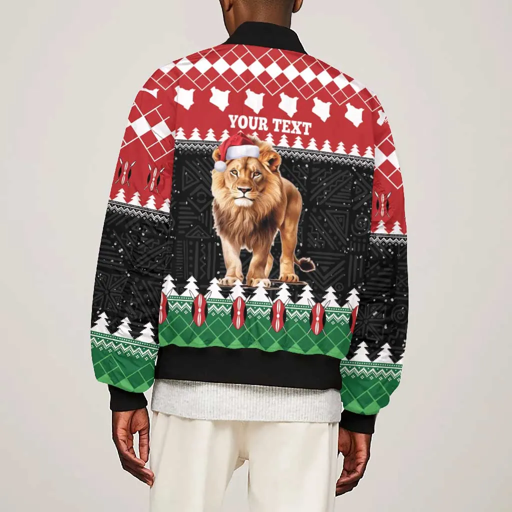 Personalized Kenya Christmas Bomber Jacket Lion Santa - Heri Ya Krismasi! LT14