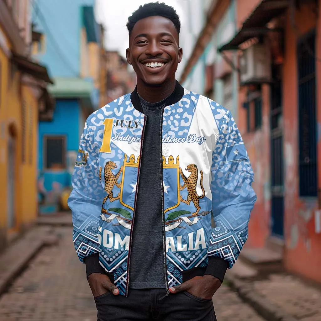 Personalized Somalia Independence Day Sleeve Zip Bomber Jacket African Leopard Pattern LT01