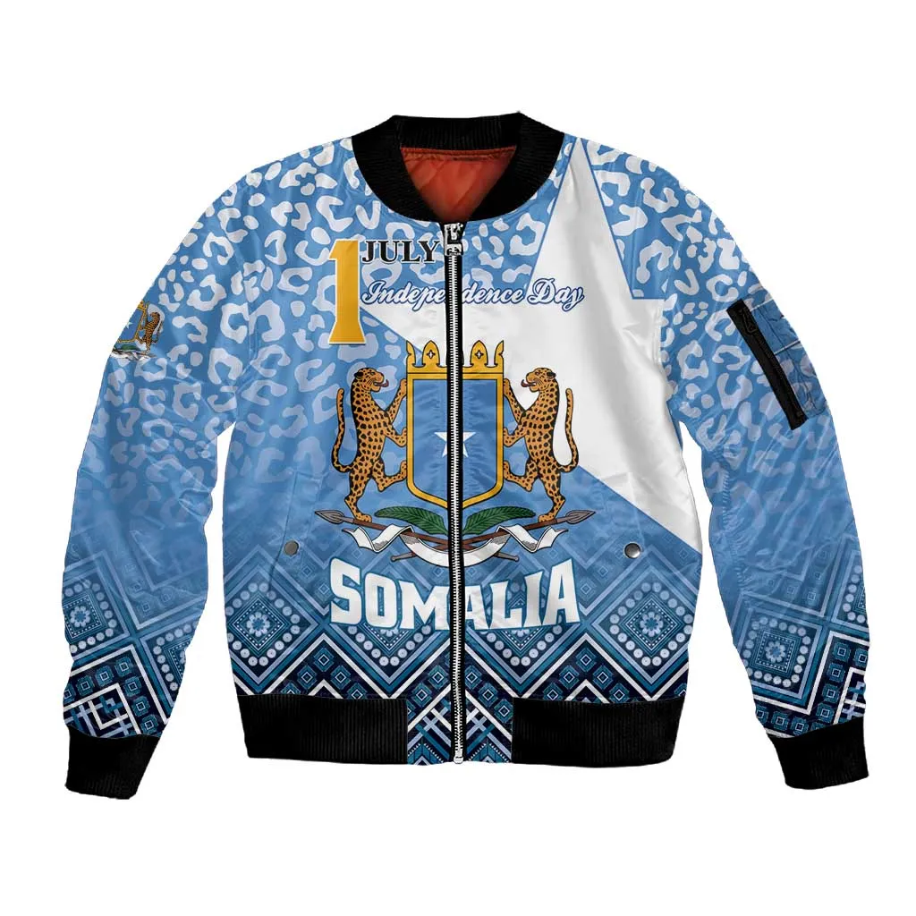 Personalized Somalia Independence Day Sleeve Zip Bomber Jacket African Leopard Pattern LT01