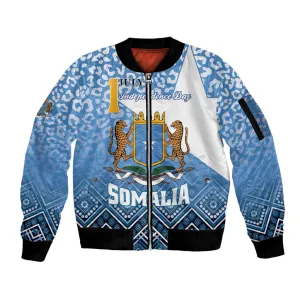 Personalized Somalia Independence Day Sleeve Zip Bomber Jacket African Leopard Pattern LT01