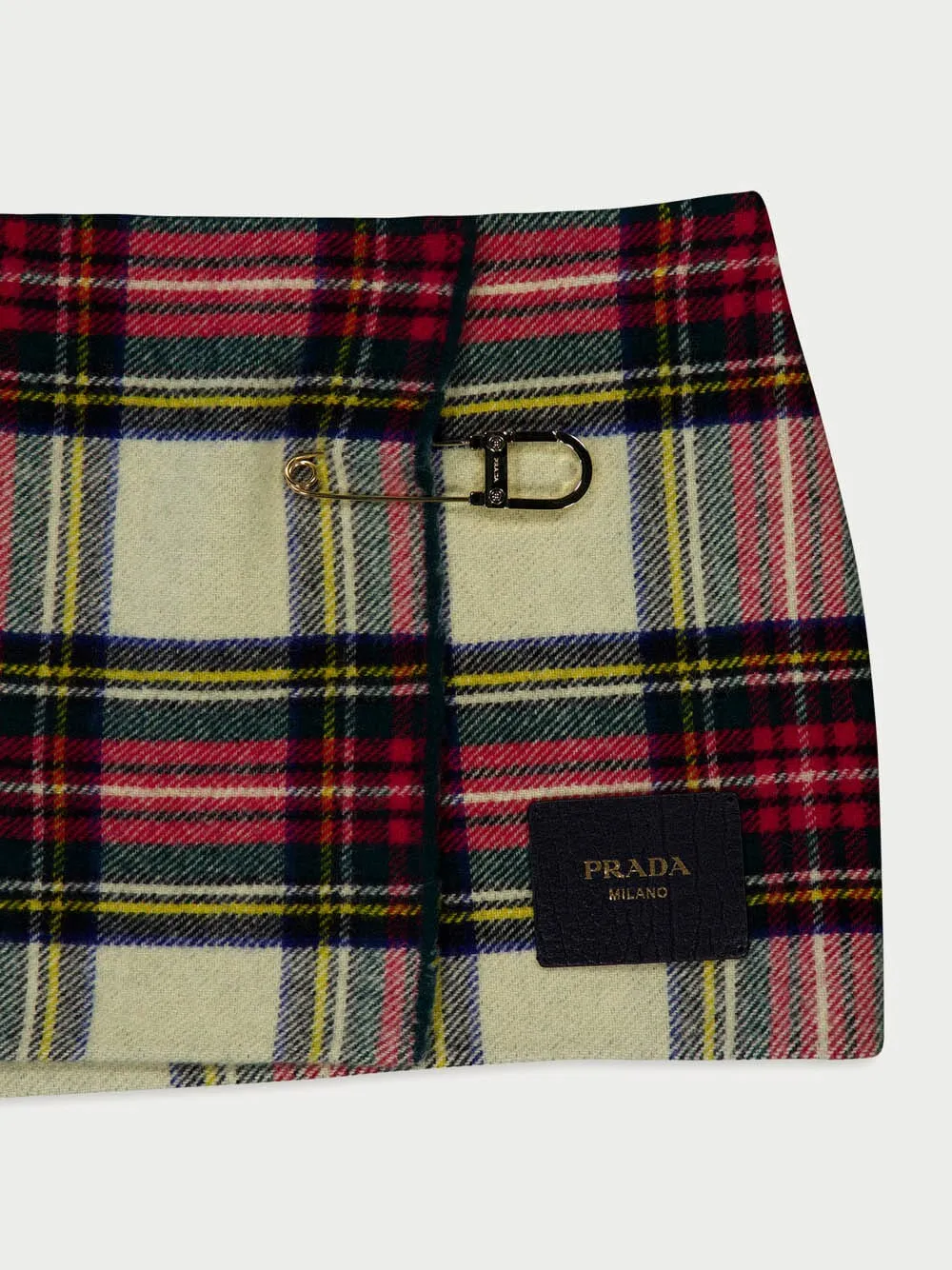 Pin-Detailed Checked Skirt