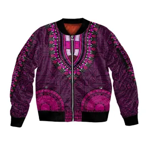 Pink Dashiki and Tapa Pattern Sleeve Zip Bomber Jacket Africa-Polynesia Together Culture LT9