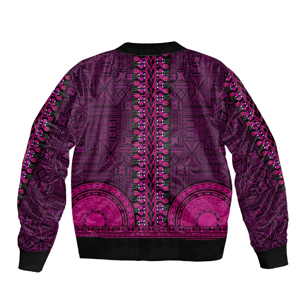 Pink Dashiki and Tapa Pattern Sleeve Zip Bomber Jacket Africa-Polynesia Together Culture LT9