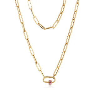 Pink Tourmaline Carabiner Necklace in 14k