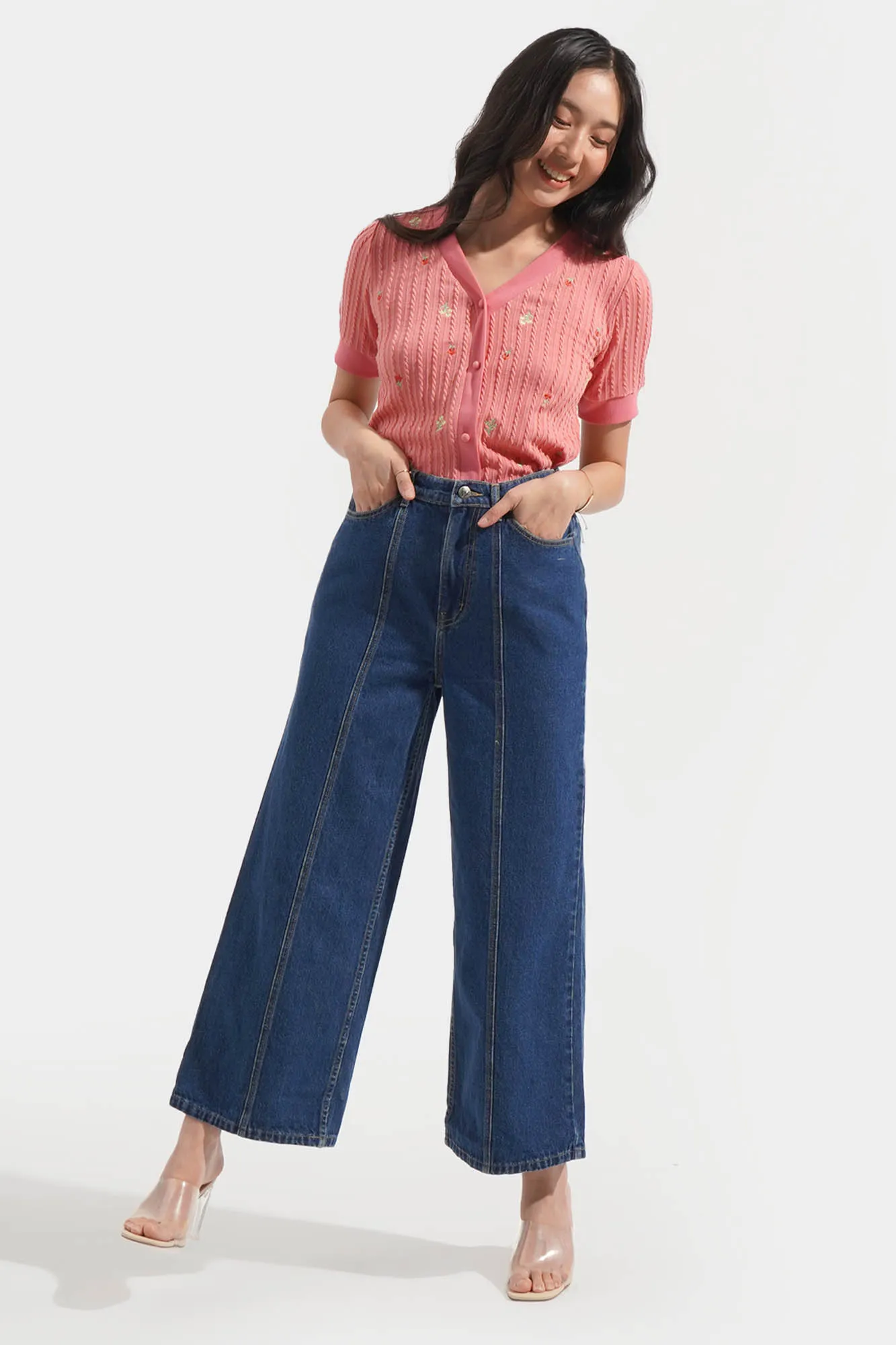 Pintuck Wide Leg Cozy Jeans