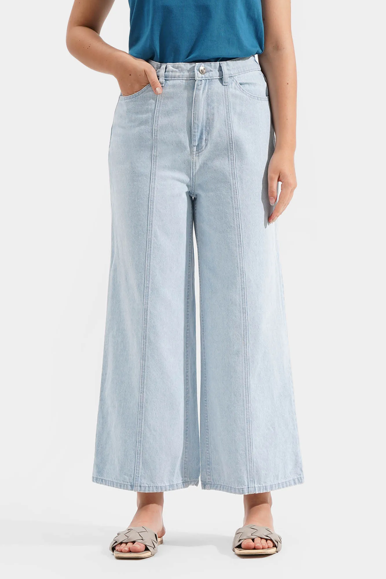 Pintuck Wide Leg Cozy Jeans