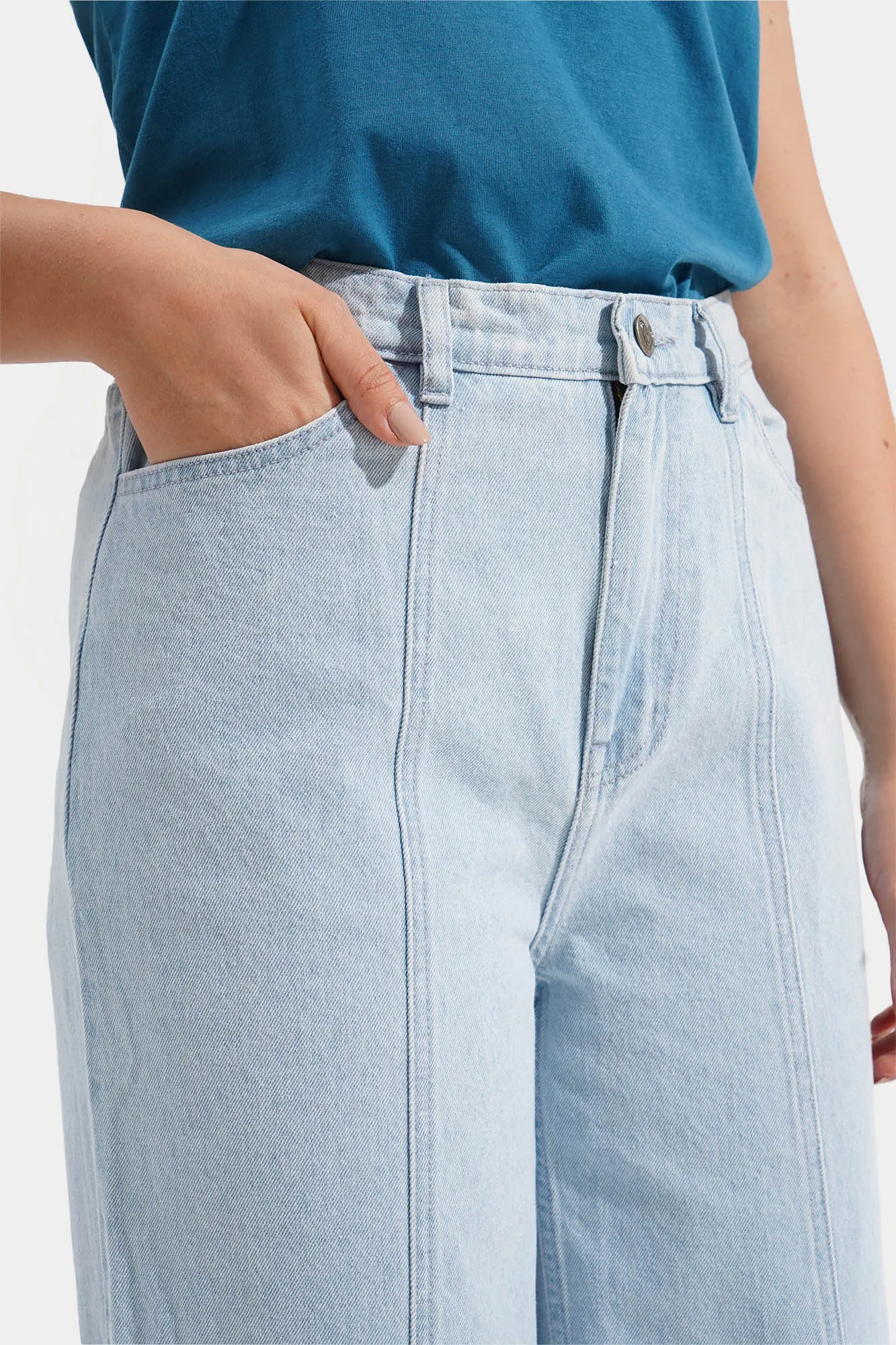 Pintuck Wide Leg Cozy Jeans