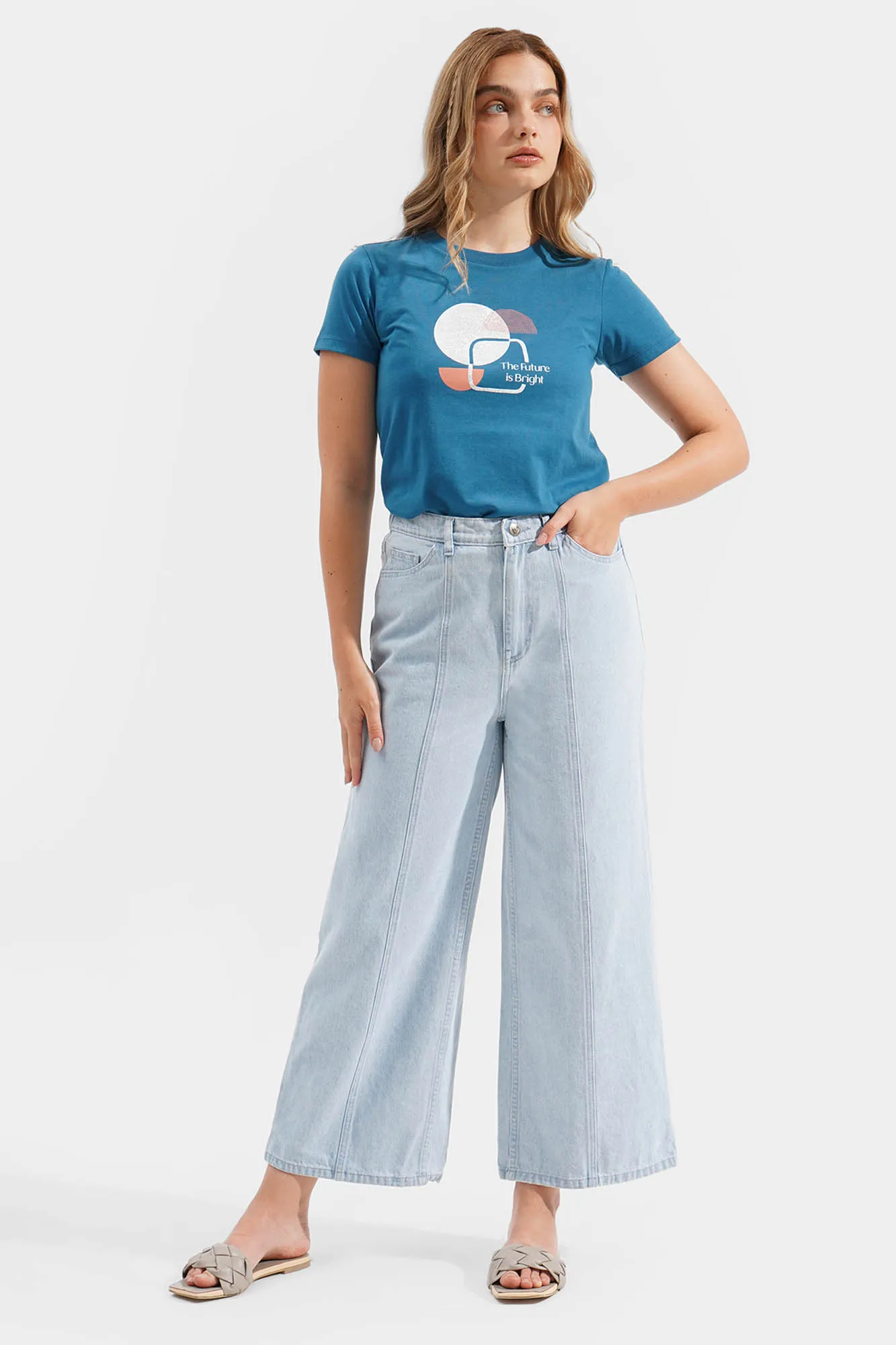 Pintuck Wide Leg Cozy Jeans