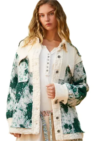 POL Jacquard Patch Collared Neck Quilted Jacket