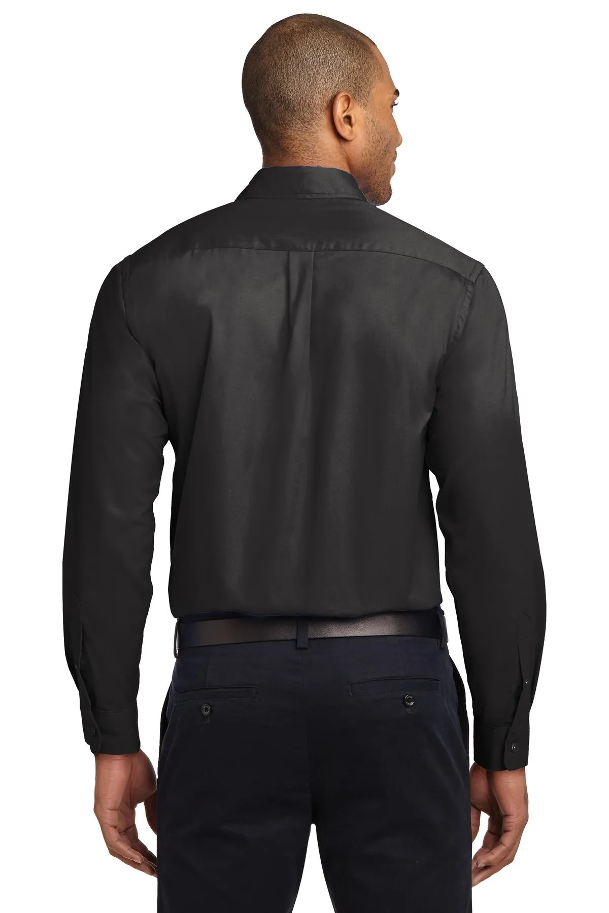 Port Authority Tall Long Sleeve Easy Care Shirt.  TLS608 Black/ Light Stone Tall