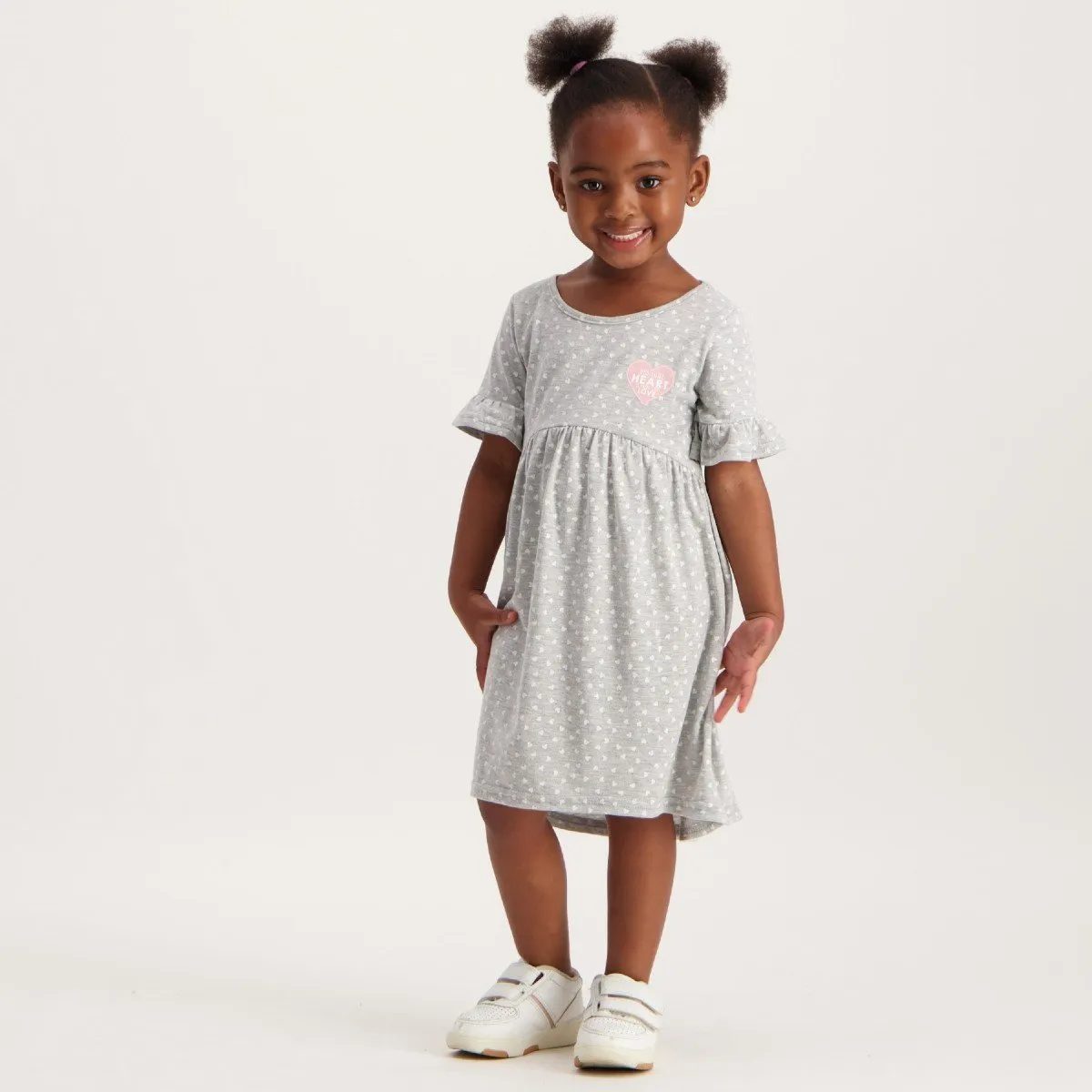 Pre-Girls Heart High Low Dress - Grey