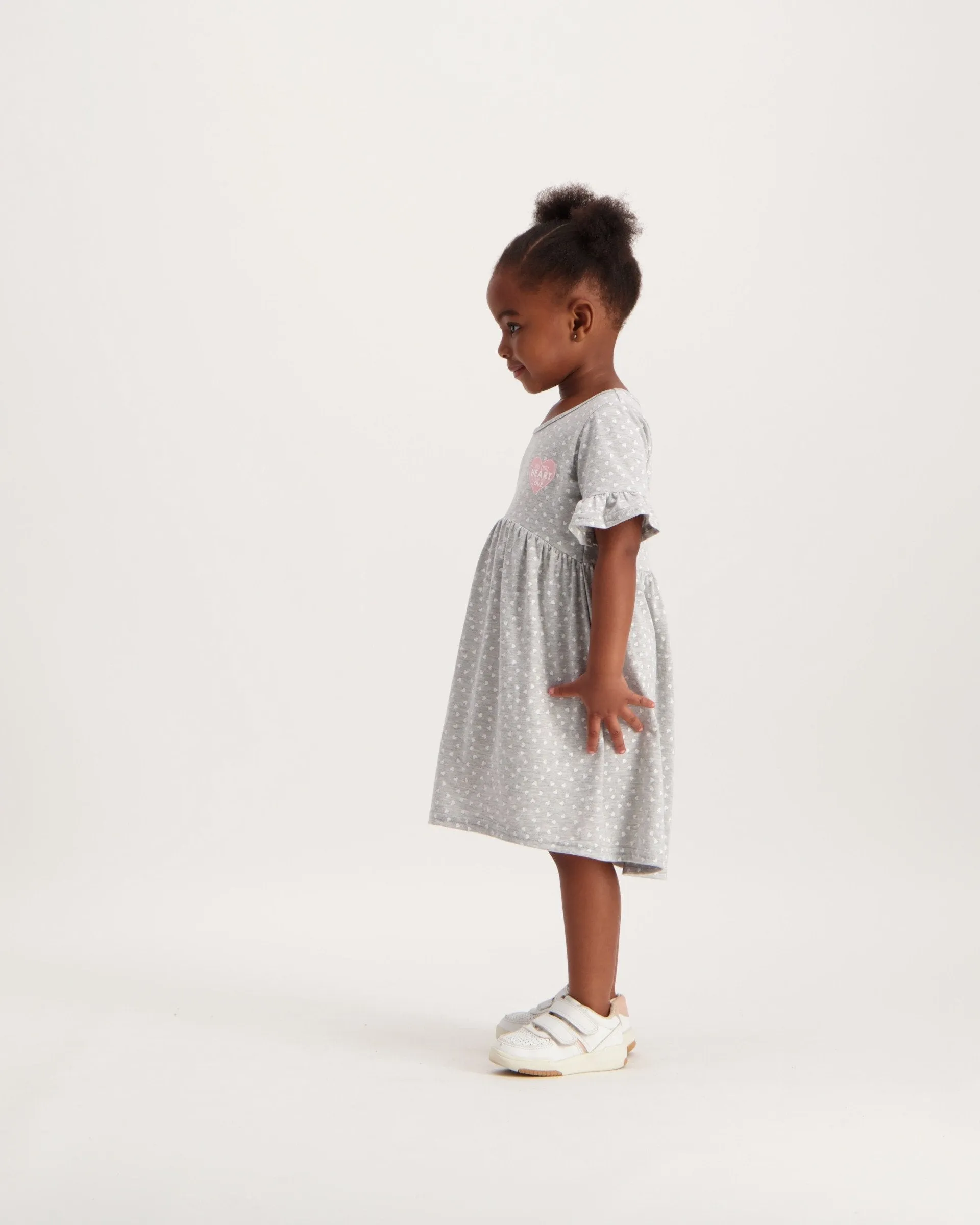 Pre-Girls Heart High Low Dress - Grey