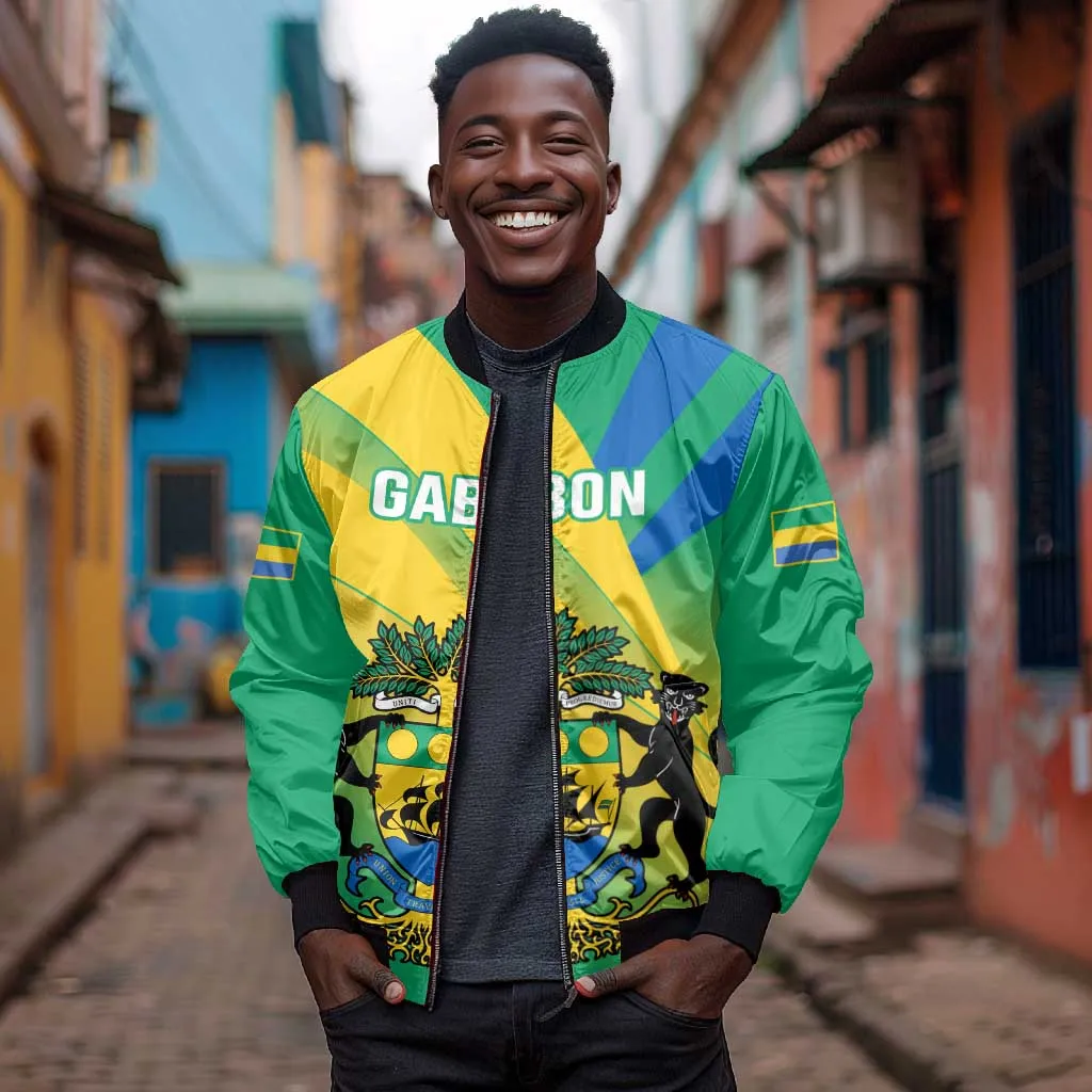 Presonalised Gabon Bomber Jacket Coat Of Arms With Flag Gradient Style LT14