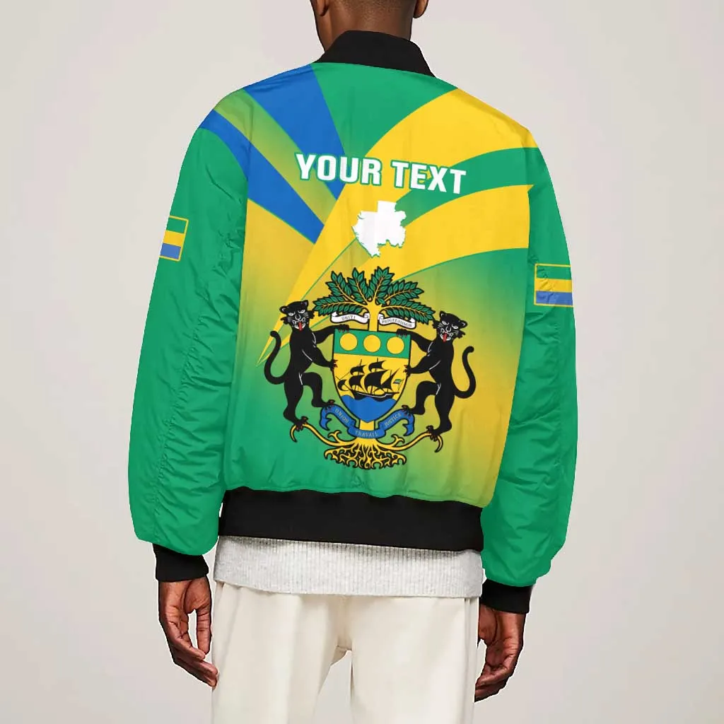 Presonalised Gabon Bomber Jacket Coat Of Arms With Flag Gradient Style LT14