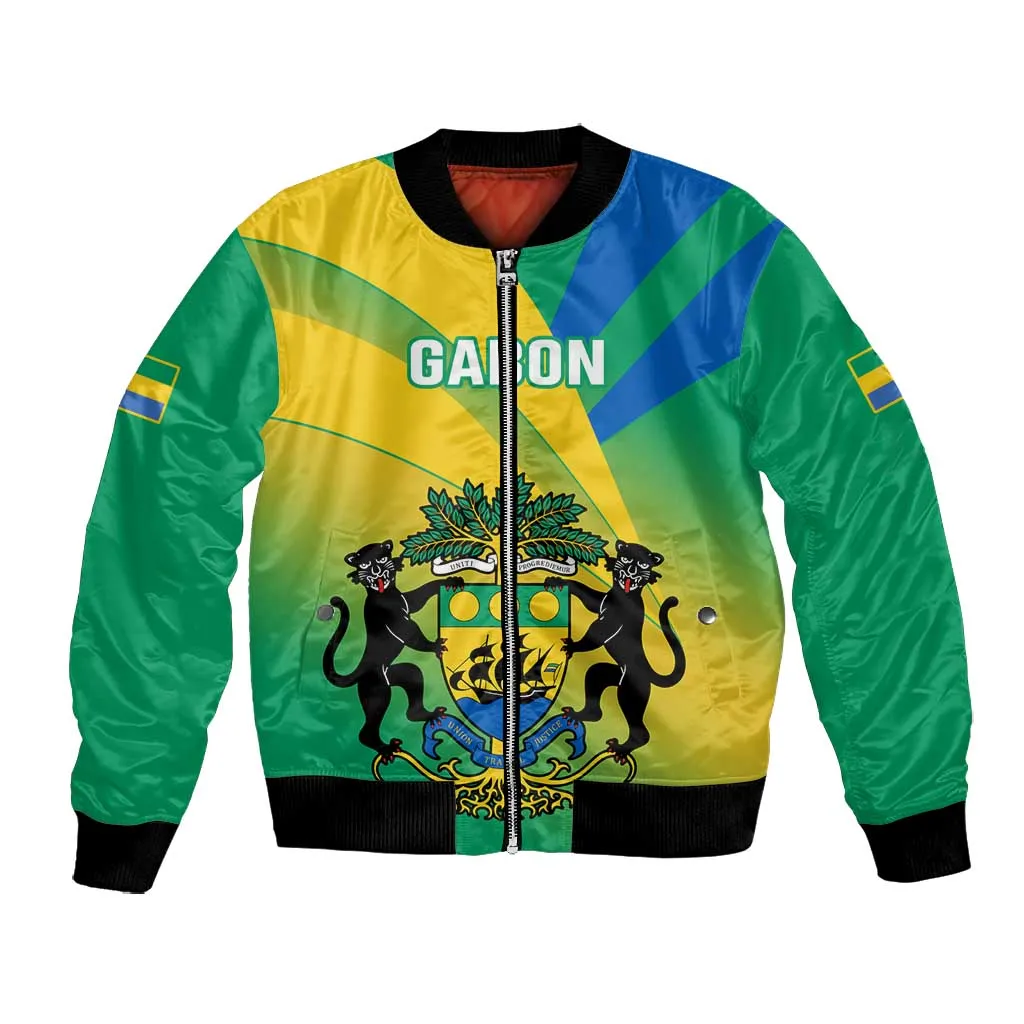 Presonalised Gabon Bomber Jacket Coat Of Arms With Flag Gradient Style LT14