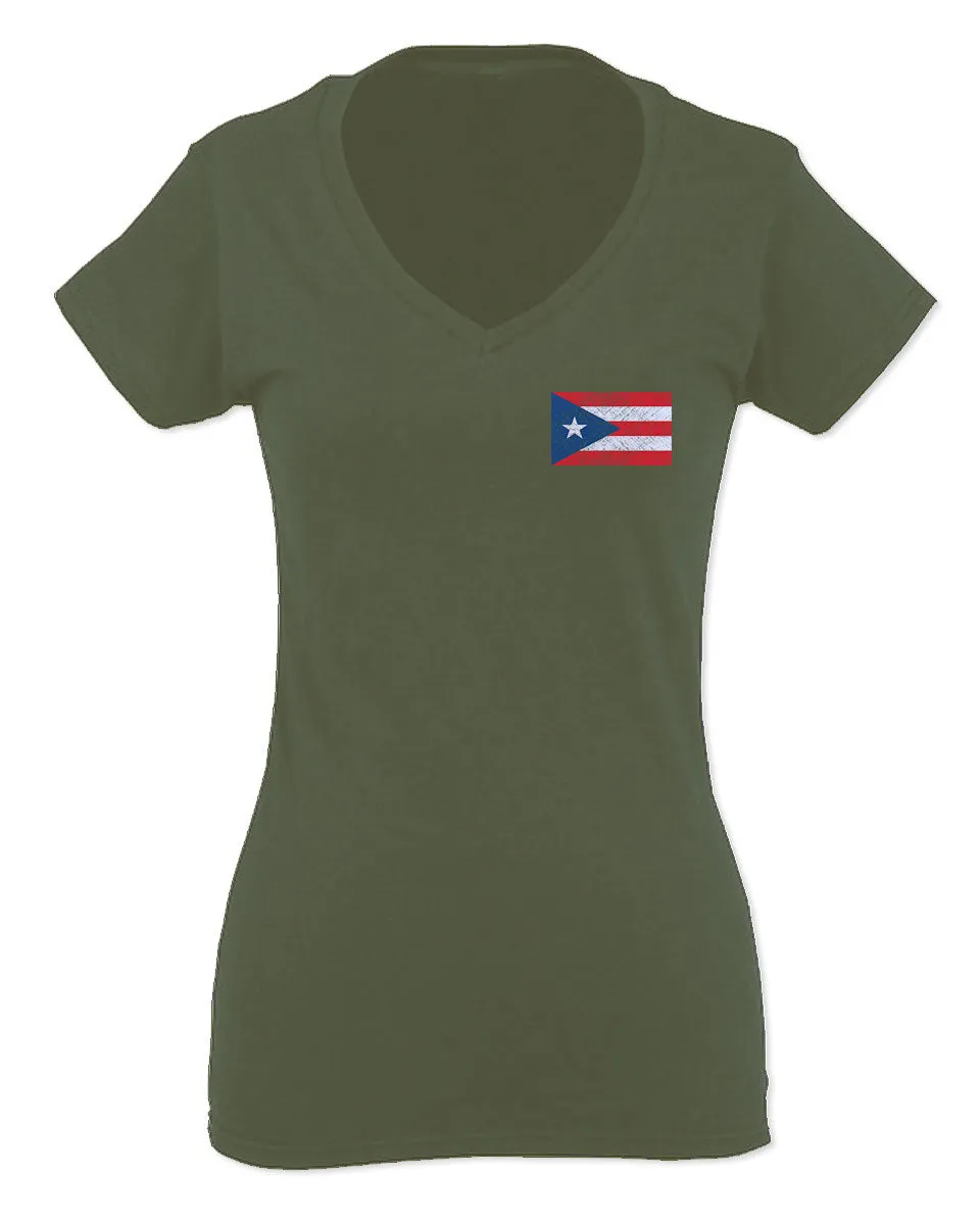 Puerto Rico Flag Boricua Rican Nuyorican Front and Back For Women V neck fitted T Shirt